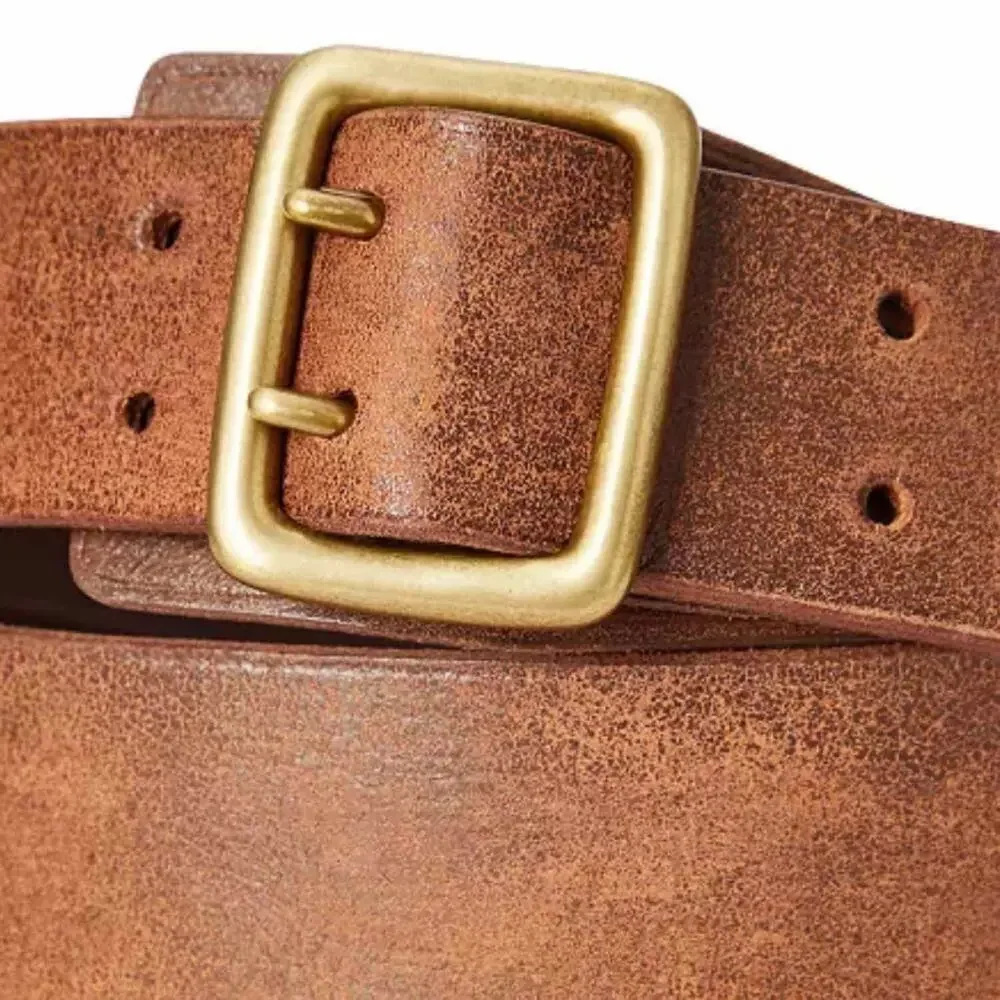 Polo Ralph Lauren Men's Double-Prong Leather Belt Distressed Brown